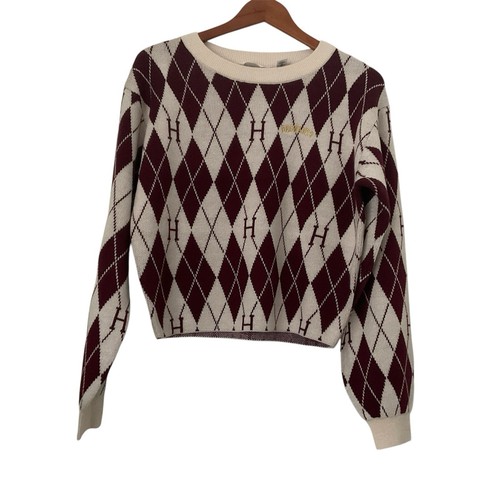 H&M Girls Harry Potter Hogwarts Sweater Sz 20 Jacquard Knit Argyle Cropped