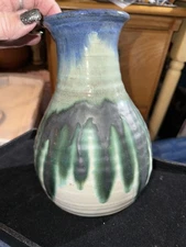 Vintage Merritt Island Pottery Vase MCM Blue Glaze Color 9” Unsigned