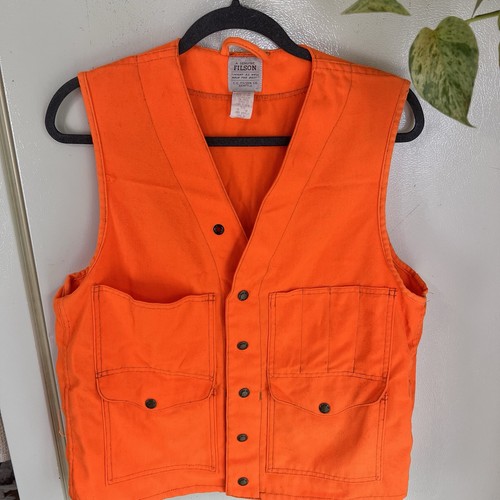Vintage C.C. Filson Blaze Orange Shooting Hunting Vest Men’s Size 38 USA Acrylic - Picture 14 of 17