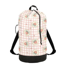 Strawberry Heart Laundry Bag Backpack Dirty Clothes Bags Organizer With Extra...
