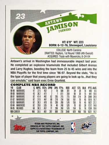 2005-06 Topps #23 Antawn Jamison - Picture 2 of 2