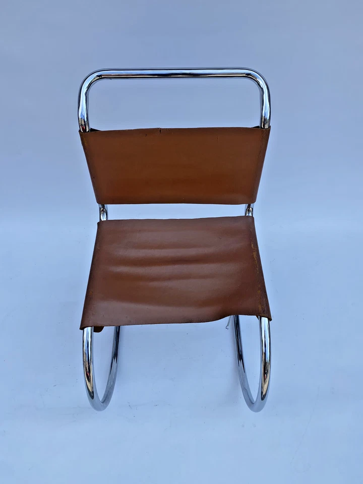 Mies van der Rohe MR10 Dining Chair 1960s Midcentury Chrome Leather Art Deco - Изображение 4 из 4
