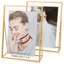 Gold Floating Picture Frame Set of 2, Glass Picture Pressed Flower Frames, Go...