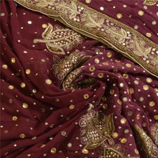 Sanskriti Vintage Purple Dupatta Pure Georgette Silk Hand Beaded Wedding Stole