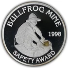 1998 Bullfrog Mine NV Safety Award 1 oz .999 Fine Silver Round with Gold Nugget
