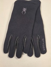 Spyder Gloves Premium black leather palm protection / stretch knit back- large