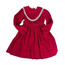 Vintage Ruth of Carolina Red Corduroy Bib Tieback Dress Girls Size 5