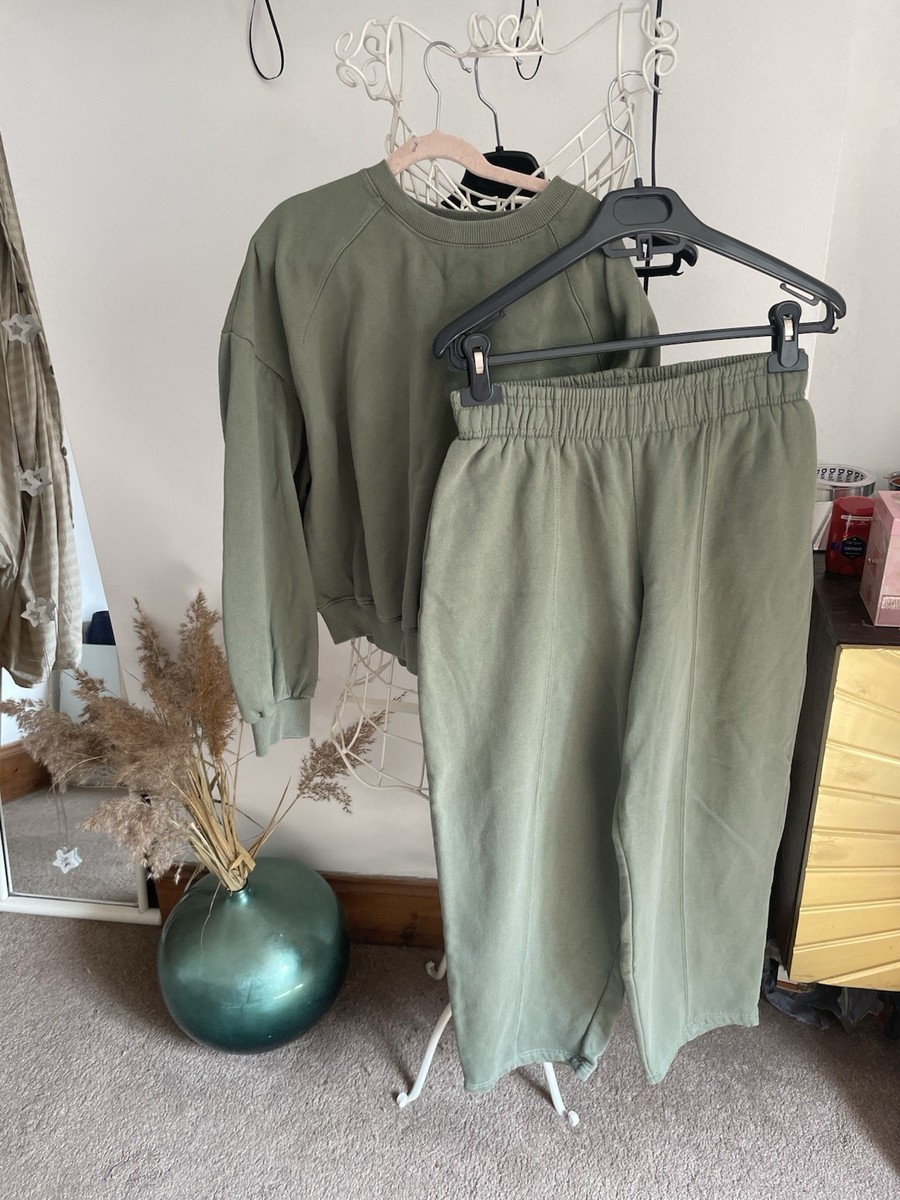 Zara Co Ord Set Tracksuit Khaki Carrot Fit Plush Trousers Sweatshirt S  Bloggers