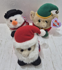 Lot of 3 Vintage Puffkins Plush Santa Claus Flurry Snowman Elvin Elf Christmas