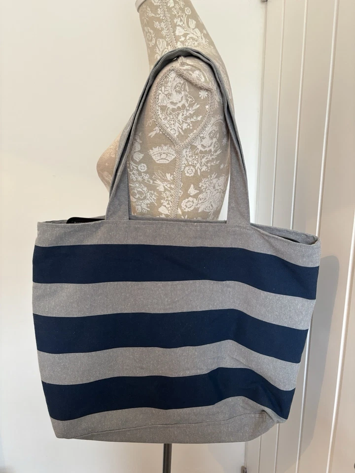 Abercrombie &Fitch Canvas Grey And Blue Striped Tote Bag - Image 3 of 4