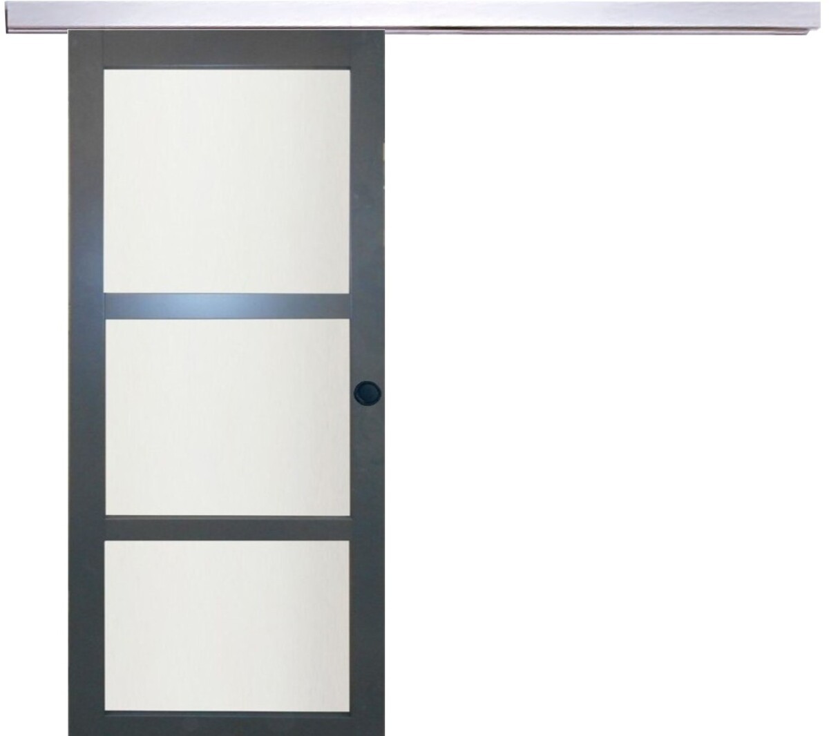 Porte coulissante Blakeria anthracite H204 x L83 cm avec rail en aluminium et poignées coquilles