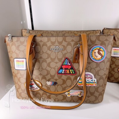 NWT Coach Gallery Tote In Signature Canvas With Patches CJ603 | eBay