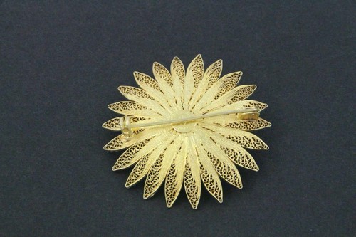 Vintage GV or VG Portugal Gold Over Sterling Dimensional Filigree Flower Brooch - Picture 3 of 6