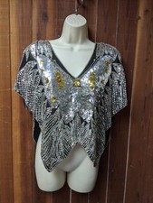 Vintage 100 Silk Sequinned  Beaded Butterfly Top