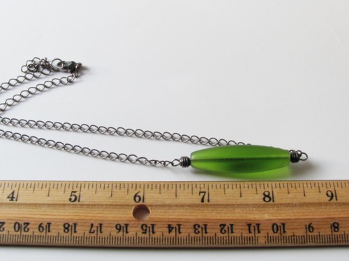 Green Necklace Bar Necklace Green Jewelry Tube Necklace Minimalist Jewelry Minim - Picture 3 of 4