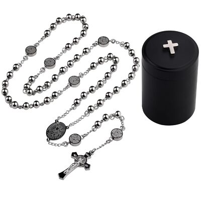 HanlinCC Stainless Steel Catholic Rosary Necklace with Gift Box with Saint Be...