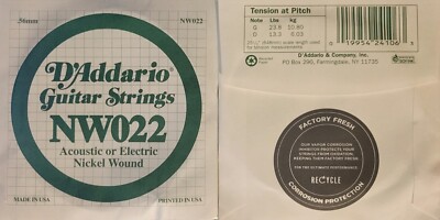 Lot of 5 D'Addario NW022 Nickel Wound Electric Guitar Single String .022