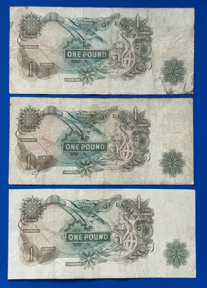 3x 1963 Bank of England Elizabeth II £1 One Pound Banknotes, Hollom      [32687] - Image 2 of 2
