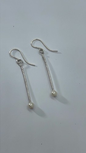 Pearl & Sterling Silver Native American Tube Beads Earrings New 1.5” Handmade - Picture 2 of 6
