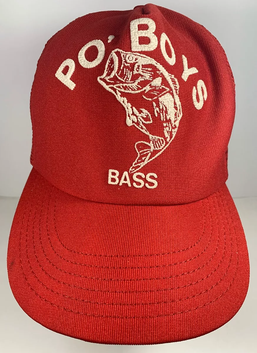 Vintage Po Boys Bass Hat Red Fishing Food Boat Water Cap Trucker Sandwhich