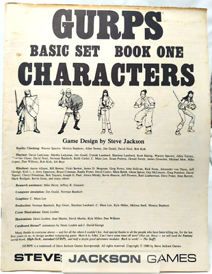 1986 Gurps Basic Set RPG Book 1 Characters by Steve Jackson Games (1 book Only)