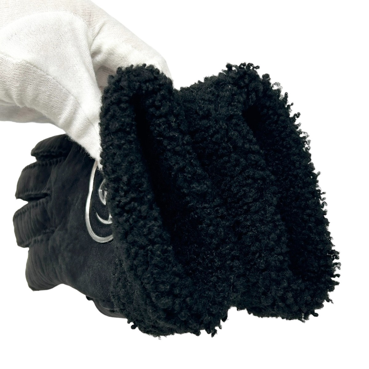 GUCCI Vintage GG Interlocking Logo Gloves #7.5 Black Silver