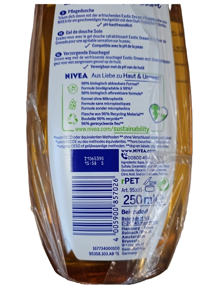 €19.30/L - 6x Nivea women shower gel "exotic dream-pomegranate fragrance" - 250ml - Image 2 of 2
