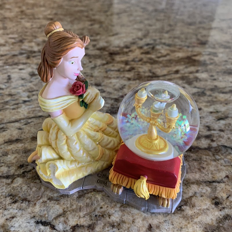 DISNEY BEAUTY & THE BEAST Belle & Lumiere MINI SNOW GLOBE, Exc Cond