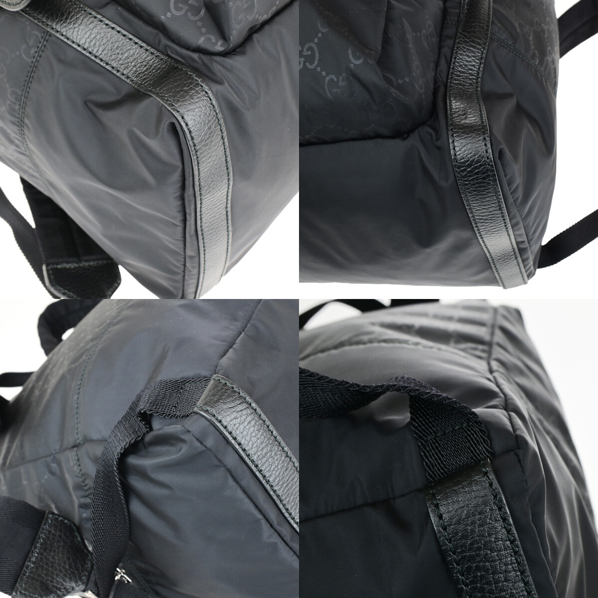 GUCCI Logo GG Pattern Backpack Bag Nylon Leather Black SHW 