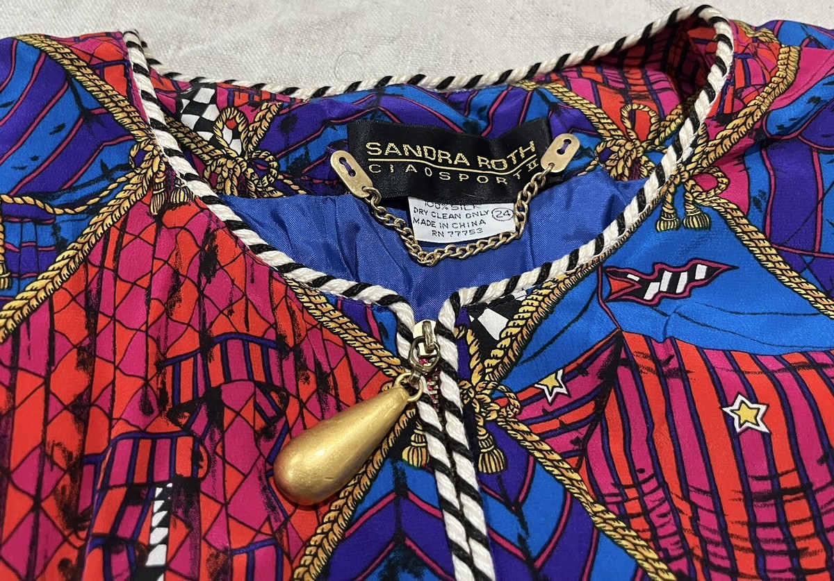 Vintage 80's 90's Sandro Roth Ciao Sport Silk Jacket Tassel Print