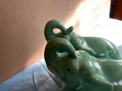 Vintage Art pottery mint green elephants set of 2 - Picture 11 of 11