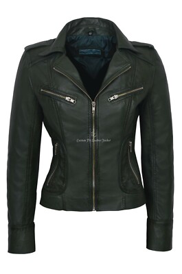 Damen Lederjacke grün Echtleder weiches lässiges Obermaterial Jacke 9823