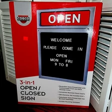 New Cosco LARGE 3-in-1 Open/close  Sign Business Hours 15 x 20 Black/Red