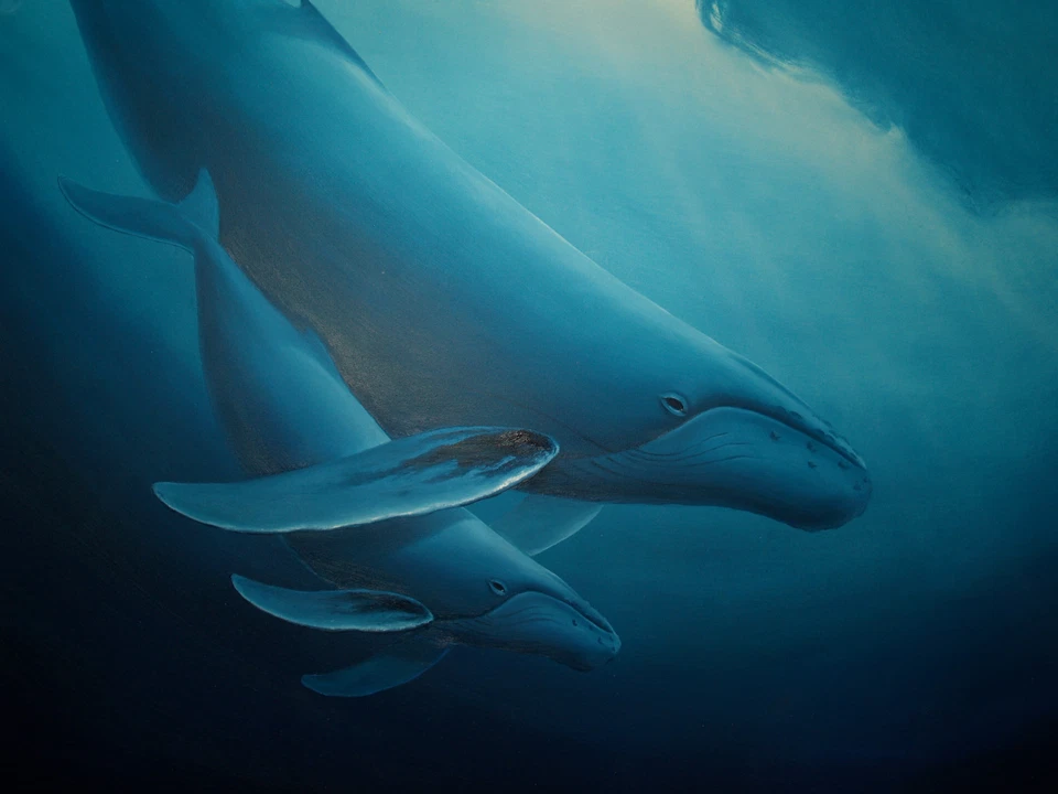 Pintura al óleo sobre lienzo firmada original de Robert Wyland "Mothers Love" Foto 2 de 4