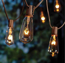 10Ft Outdoor String Lights with 11 Clear Edison Bulbs 1Spare Connectable Brown