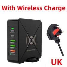 5 Port PD 45W QC3.0 Multi USB Type C Quick Charger Station Wireless Fast Charger