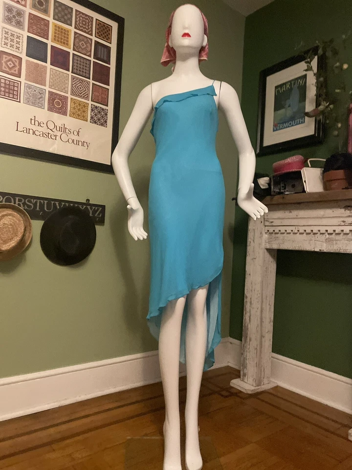 Vestido de fiesta vintage años 90 Y2K Express 💯 SILK Faerie Diva Disco A simétrico ML Foto 3 de 4