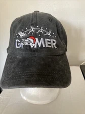 Gamer Santa Sleigh Reindeer Grey Embroidered Washed Cotton Hat Baseball Cap Stra