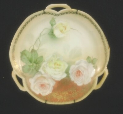 Vintage RS TILLOWITZ Silesia Hand Painted Roses 7 3/4'' Handled Plate With Hanger
