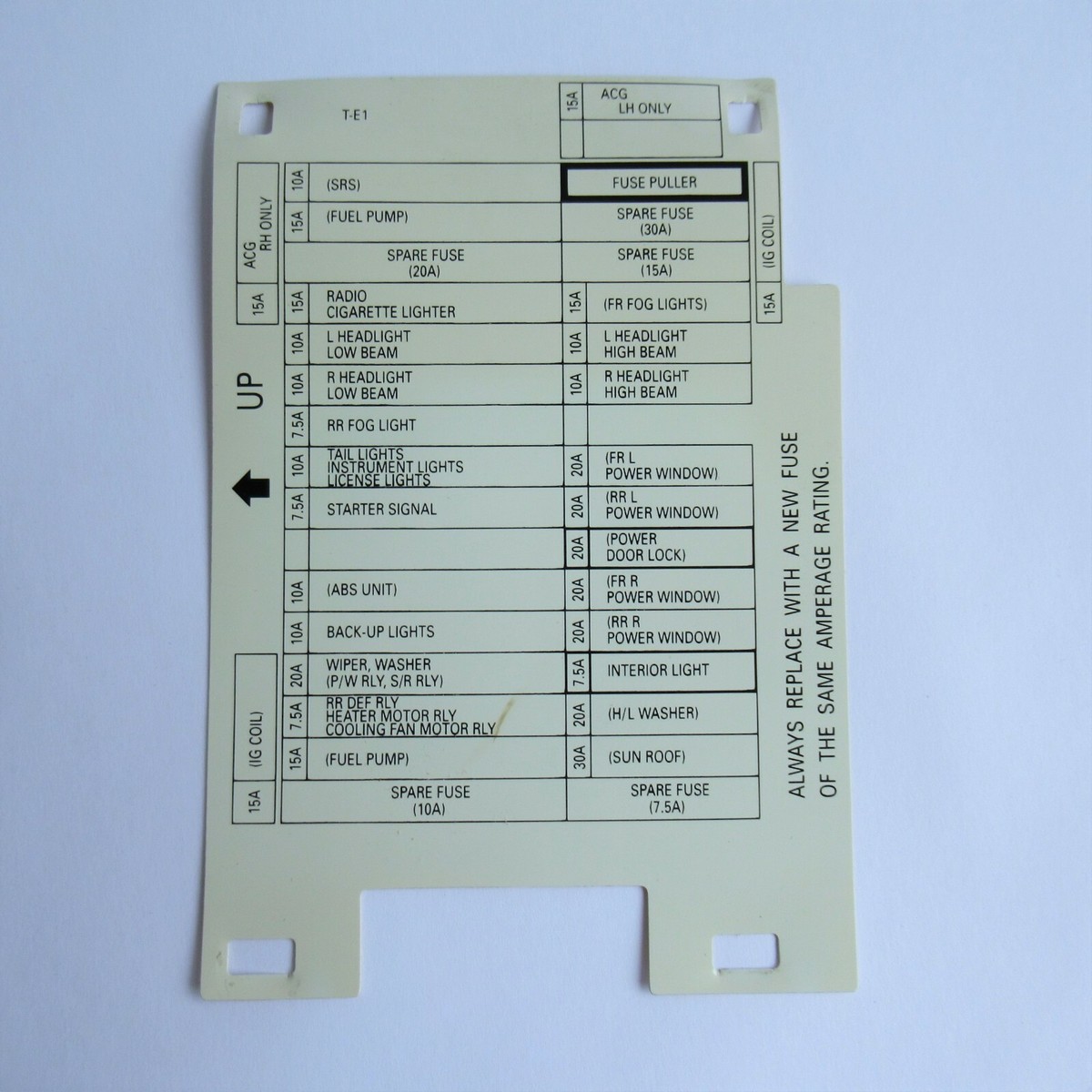 1998 Honda Civic MA 5 Door Fuse Box Diagram (Chart Placard MB MC Rover 400  45)