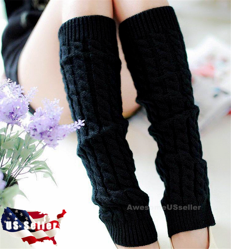 Women Crochet Knit Ribbed Leg Warmers Solid Knee High Winter Boot Wool Sock  Long | eBay