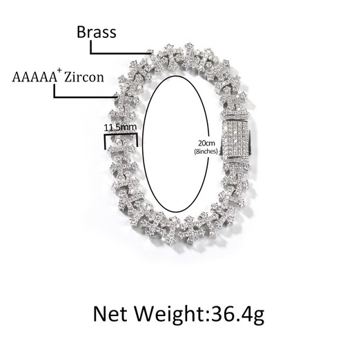 Hip Hop Cross Flowers Tennis Chain Bracelets 5A Zircon Real Gold plated Jewelry - Picture 7 of 12