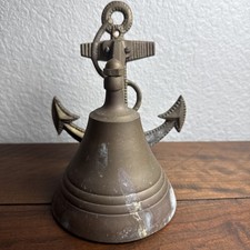 Vintage Brass Nautical Ship's Bell , Wall Mounted Anchor, Great Patina