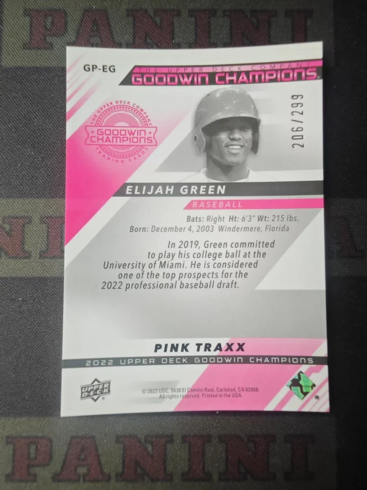 2022 Upper Deck Goodwin Champions Pink Traxx Elijah Green /299 - Image 2 of 2