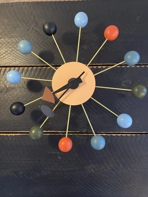 MCM Wood & Metal Ball Wall Atomic Clock Decor Not Working-Parts, Or Repair 13” - Image 1 of 4