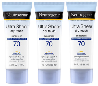3x Neutrogena Sunscreen Ultra Sheer SPF 70 Dry Touch Lotion 3 OZ Ea Exp 07/2026+