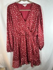 LC Lauren Conrad Women’s XL Red Floral Fit & Flare V-Neck Dress Elastic Waist