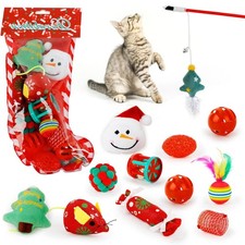 Christmas 12 PCS Cat Toys Cats Chew Plush Catnip Toy Pet Nip Mouse Ball Fish ...