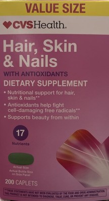 CVS Hair Skin & Nails With Antioxidants 200 Caplets Dietary Supplement EXP 01/27