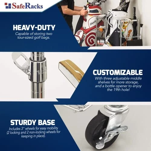 SafeRacks Golf Equipment Organizer Rack, Garage Storage Rack, Steel Wire - WHITE - Image 3 of 4